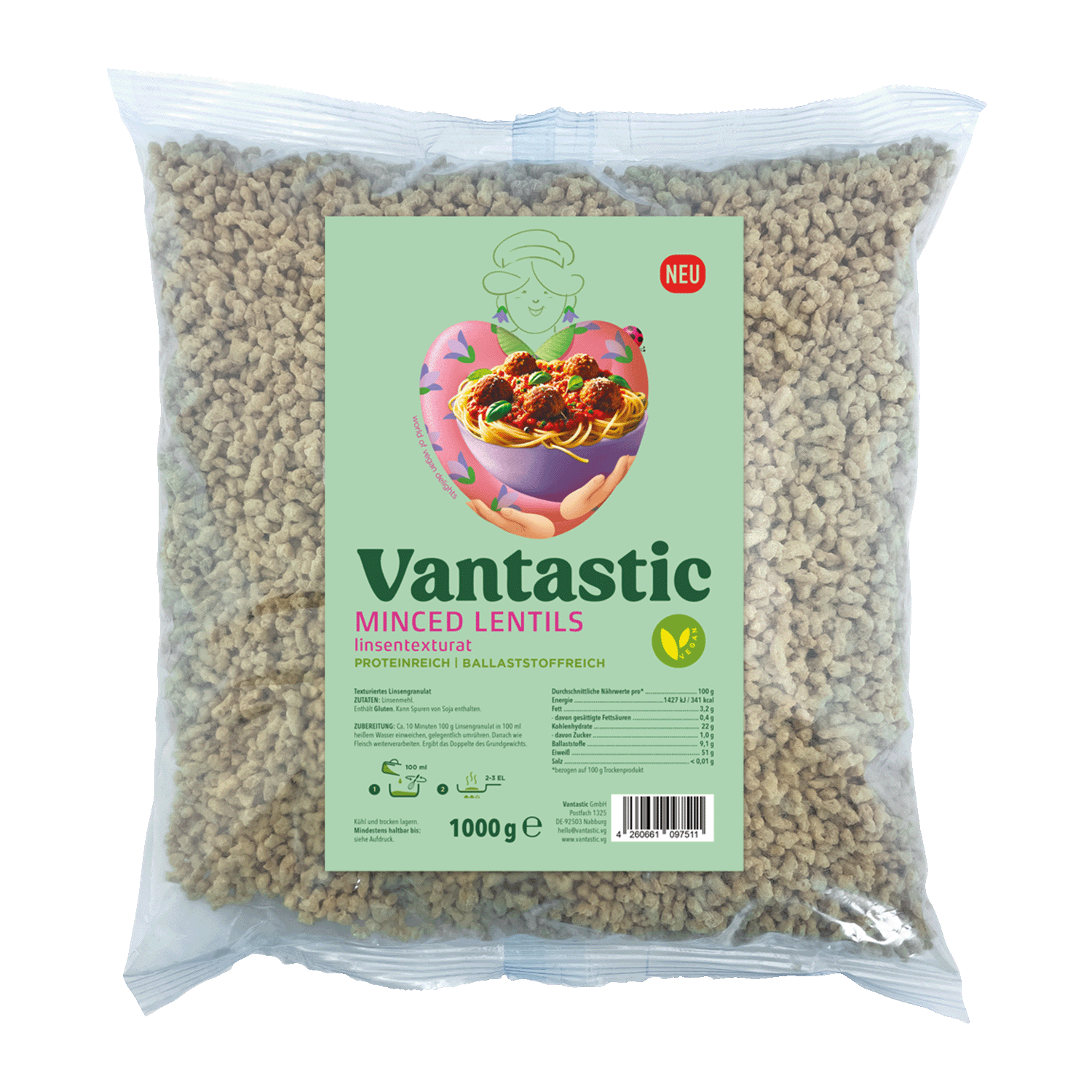 Vantastic Minced Lentils, Linsentexturat, 1kg